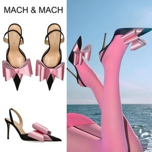 MACH & MACH Satin Le Cadeau Slingback Mules 95 in Black Pink sz 37 1280$